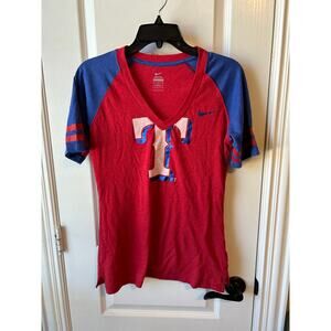 Texas Rangers V-Neck Tee Red and Blue short sleeve soft tee